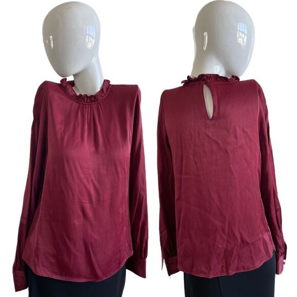 Rachel Parcell Red Grape Ruffle Neck Satin Blouse - Picture 3 of 6